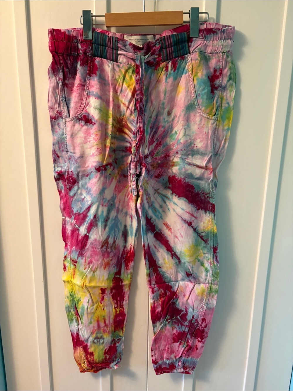 French Connection Tie-Dye Track Joggers - Pink, Blue, Yellow